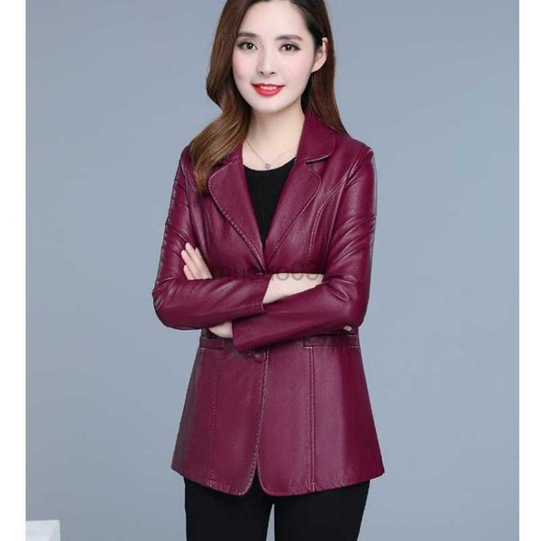 Cappotto in pelle sintetica da donna Prezzo basso da donna in vendita Giacche in pelle sintetica Vino rosso 2022 Primavera Autunno Moda coreana Slim Risvolto nero Cappotti in PU Feminina HKD230808