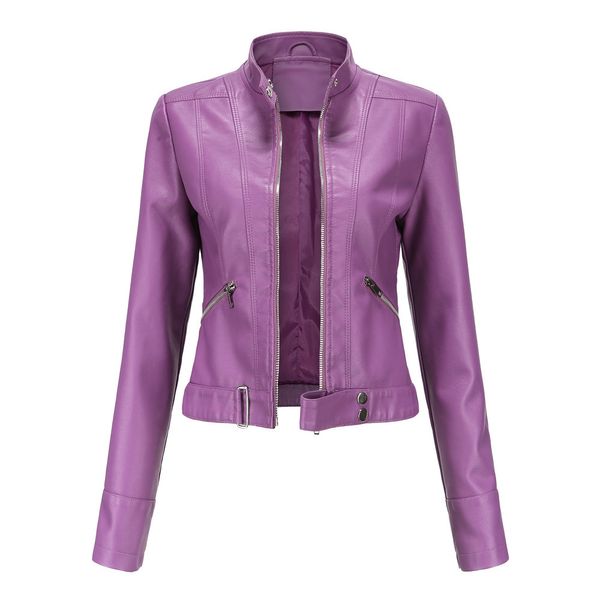 Femmes Cuir Faux Cuir Mode Veste En Cuir Femmes Moto Biker Moto Femme Manteau Violet Noir Café Rouge Automne Printemps Veste Cuir Femme 230209