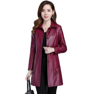 Damesleer Faux Leather Fashion Mid-Length Leather Jacket Dames Autumn Winter Coat 2023 Nieuwe PU Leather Wind Breaker Outerwear vrouwelijk Big Size 6XL HKD230808