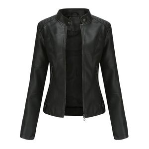 Veste en cuir simili cuir femme automne printemps veste de motard femme fermeture éclair rouge noir manteau vêtements d'extérieur marron XS violet marine 231023