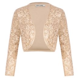 Dames Leer Imitatieleer GRACE KARIN Dames Bolero met pailletten 34 mouwen Open voorkant Cropped Bolero Voor Jurk Elegant Lady Lace Sparkling Party Crop Jacket A3 231026