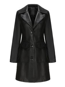 Dames leer kunstleer in de herfst winter mode zwarte lange leren jas dames elegante Engelse stijl trenchcoat enkele rij knopen bovenkleding 230824