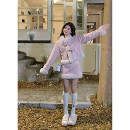 Dames leer kunstleer Japans imitatie hertenleer Maillard jas gewatteerde dikke jas Koreaanse versie wintermode rok esthetisch veelzijdig 231220
