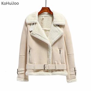 Women's Leather Faux cuir KoHuiJoo hiver veste en daim femmes épais chaud mode fermeture éclair moto agneaux laine manteau femme peau de mouton pardessus 231101