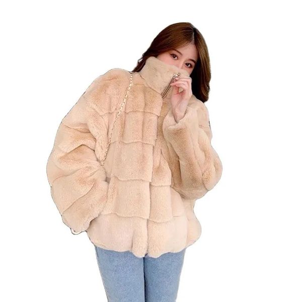 Cuir femme Faux cuir à manches longues manteau en fausse fourrure femmes hiver veste en peluche dames mode coréenne vison artificiel veste moelleuse fermeture éclair pardessus 231114