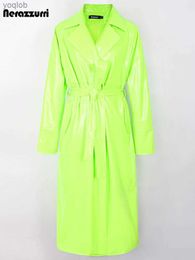 Cuero de cuero para mujeres NerazzurriRi Spring Outumn Long Long Green Vend Green Patent Trench Coat Bag For Women Sashes de diseño Luxury Designer Terrester2404