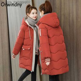 Manteau d'hiver Orwindny en similicuir pour femme Parkas longues S-3XL à capuche pour femme Veste zippée à grande poche Tablier en mousseline de soie pour femme Z230809