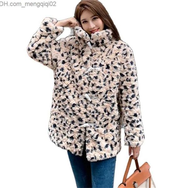 Veste en similicuir en cuir pour femme en peluche hiver long nouvelle version coréenne en laine lâche fourrure artificielle motif léopard manteau de fourrure manteau de fourrure chaud pour femme Z230809