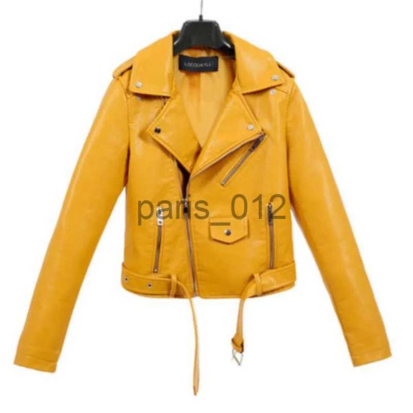 Femme Cuir Simili Cuir Court PU peau slim-fit cuir double boutonnage ceinturé trench-coat femme jaune rose noir date rouge veste en cuir de moto x1005