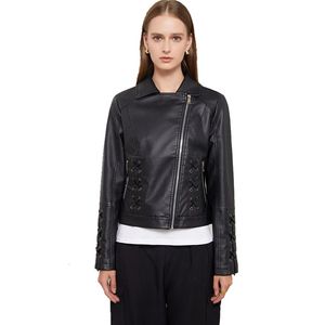 Cuir femme Faux cuir printemps femmes veste en simili cuir Biker rouge blanc manteau col rabattu PU moto vestes noir vêtements d'extérieur 231016