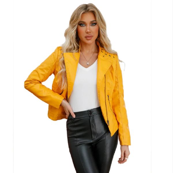 Cuero de mujer Cuero de imitación Venta al por mayor Primavera Otoño Moda Mujer Chaqueta de cuero de alta calidad Abrigo corto Señoras Slim Sport Moto Biker Chaquetas Tamaño S-4XL 231011