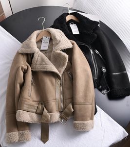 Veste d'hiver en cuir synthétique pour femme, Parka épaisse, chaude en daim, fourrure d'agneau, veste en cuir de mouton, vêtement d'extérieur court, manteau de motard 231101