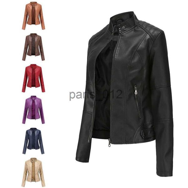 Cuero de mujer Cuero sintético XS-4XL Chaqueta de cuero para mujer Mujer delgada delgada Otoño Ropa de motocicleta Ropa de motocicleta de gran tamaño Chaqueta de cuello alto x0913