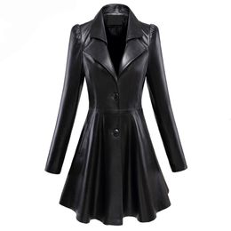 Abrigo de piel sintética Nerazzurri de piel sintética para mujer Abrigo de piel sintética con solapa con muesca y manga larga abullonada con falda Negro Elegante blazer slim fit 221125