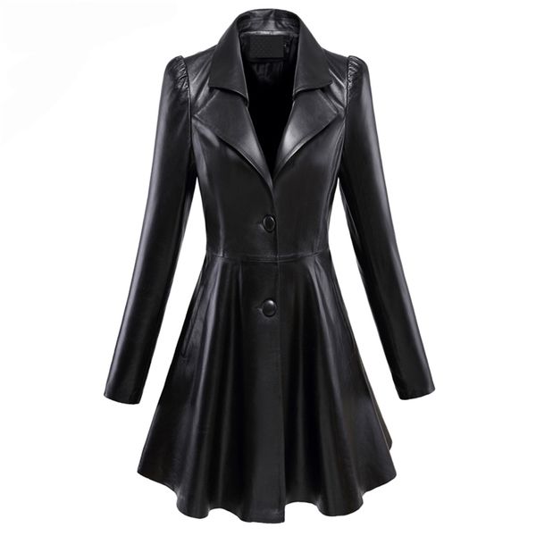 Manteau en similicuir Nerazzurri pour femmes, coupe ajustée et évasée, revers cranté, manches longues bouffantes, jupe noire, blazer élégant, coupe slim 220916