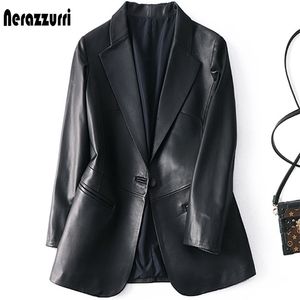 Damesleer Faux Nerazzurri Spring herfst Black Blazer Women Single Button Slim Fit Designer Dames Jackets en Coats 5xl 6XL 7XL 220928