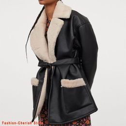 Damesleer Faux Winter Winter Women Fashion Dikke jas met warmte Warmte massief jas bomberjackers