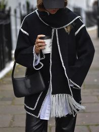 Femmes en cuir Faux femmes manteau élégant écharpe ample Chic mode à manches longues poche simple boutonnage matelassé épais veste hiver dame vêtements d'extérieur 231023