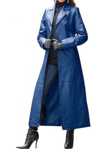 Femmes en cuir Faux femmes à manches longues boutons veste mince automne hiver élégant décontracté couleur unie Pu Trench Coat 2023 rétro pardessus 231011