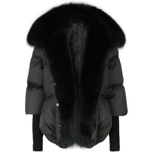 Damesleer Faux Yoloagain Oversized Winter Warm Real Fur Collar Black Down jas vrouwen puffer bovenkleding jassen 2023 herfst winterwome
