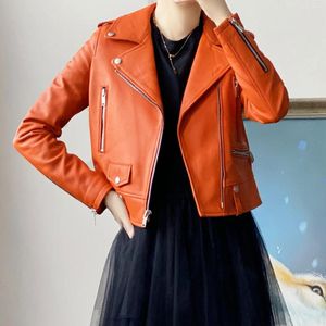 Veste en cuir véritable pour femme, tendance automne/hiver, Style moto, fermeture éclair asymétrique, Slim, peau de mouton