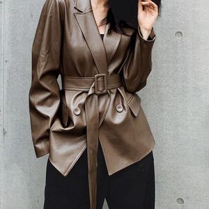 Manteau en cuir véritable pour femmes, costume de printemps coréen en peau de mouton Super Cool, Style moyen et Long, manches avec ceinture à lacets