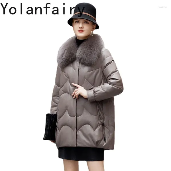 Veste de veste authentique en cuir pour femmes 2024 Vestes naturelles en fourrure mince hivernale pour femmes pour femmes Jaqueta