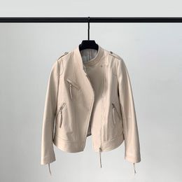 Veste en cuir véritable femme printemps Biker pour femmes manteau en peau de mouton blanc mode féminine 2022 Chaqueta Cuero Mujer Pph4231