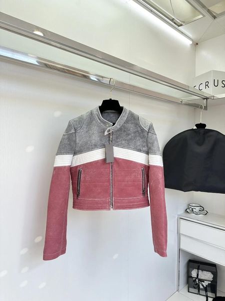 Chaqueta corta de cuero genuino para mujer, Chaqueta corta con cuello levantado y cremallera, ropa clásica para motociclista, ropa femenina holgada y fresca para otoño e invierno