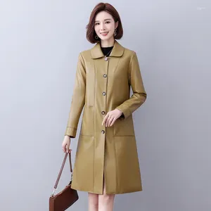 Vestes en cuir véritable pour femmes, coupe-vent en peau de mouton de bonne qualité, Slim, Long, Trench-Coat décontracté, vêtements d'automne pour dames