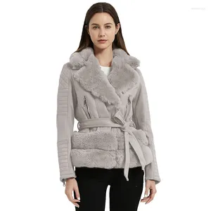 Giolshon – veste en cuir PU pour femme, manteau épais et chaud en Faux daim avec ceinture, col en fourrure, vêtements d'extérieur, hiver 2023