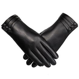 Gants en cuir pour femmes, écran tactile complet, conduite de voiture électrique, mode automne et hiver, peluche épaisse et chaude en PU