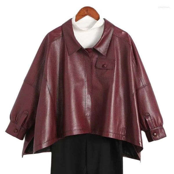 Manteau en cuir Imitation véritable pour femme, veste de Locomotive courte, Style coréen, Cape, vêtements d'extérieur décontractés, haut de gamme, printemps-automne