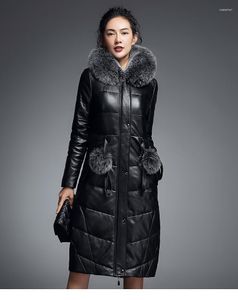 Veste en cuir véritable de haute qualité pour femme, manteau Long en duvet de canard à capuche en fourrure Pure, grande taille 3XL, LX356