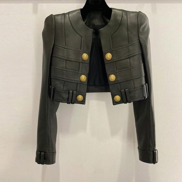 Chaqueta de cuello redondo con hebilla de Metal para mujer, abrigo de nicho estilo dinero antiguo de lujo de alta calidad, diseño Sense Chic