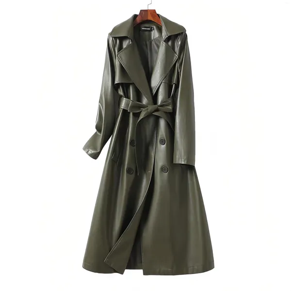Manteau en cuir de mouton pour femme, veste de haute qualité, mode hiver 2023, pardessus ample et Long, taille réglable, vêtements féminins