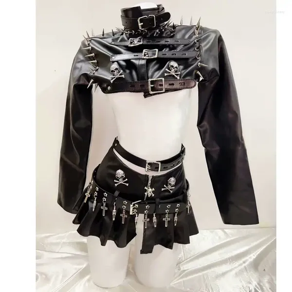 Veste en cuir femme Punk Vintage Y2k vêtements crâne Harajuku mode gothique