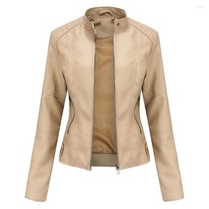 Damen Lederjacke Damen 2023 Herbst Frühling Moto Biker Reißverschluss Rot Schwarz Mantel Oberbekleidung Braun XS Lila Marine