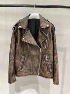 Veste en cuir pour femmes femmes véritable peau d'agneau surdimensionné 2023 Vintage Y2K vêtements de luxe moto vestes et manteaux de haute qualité