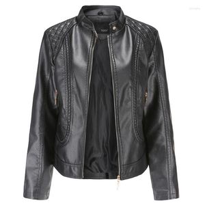 Chaqueta de cuero para Mujer, Moto Biker con cremallera, otoño 2023, abrigos para Mujer, negro, marrón, caqui, rojo, gris, Veste Cuir Femme, Chaqueta para Mujer