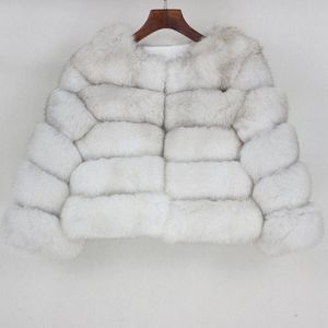 Veste en cuir pour femmes femmes manteau de fourrure véritable naturel grand manteau de fourrure de renard moelleux Streetwear épais chaud trois quarts manches