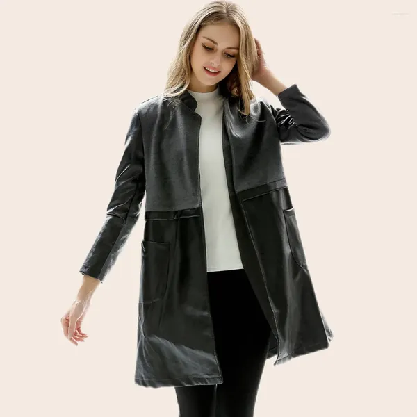 Vestes en cuir pour femmes automne 2023, manteau Patchwork Texture décontracté noir à manches longues pour vêtements d'extérieur pour femmes Street Tremd