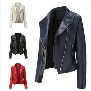 Vestes en cuir pour femmes, coupe cintrée, résistante au vent, fermeture éclair, moto rouge, tenue élégante