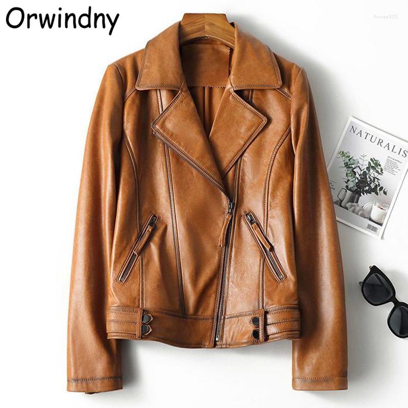 Women's Leather Jackets Woman Clothing Female Turn-Down Collar Zipper Motorcycle Coat For Spring And Autumn