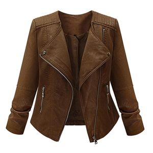 JTFANWomen – vestes et manteaux en cuir pour femmes, marron foncé, Rivets, Slim, fausse veste bombardier, manteau de moto, automne