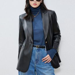 Julypalette – veste en cuir véritable pour femme, blazer à bouton unique, en peau d'agneau, col à revers, à la mode, automne 2023