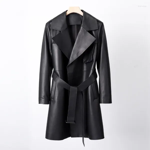 Lady en cuir féminine authentique Vestes longues 2024 Spring Automn Automne SheepSkin Coat Design Trench
