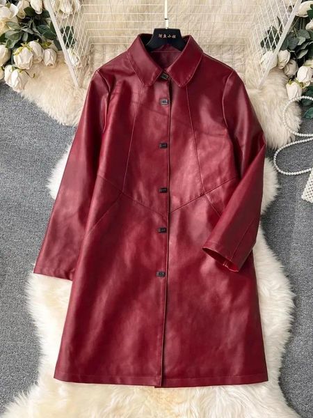 Veste longue en fausse fourrure pour femme, boutonnage simple, ample, imperméable, Trench-Coat, rembourré en coton, coupe-vent, mode PU Streetwear