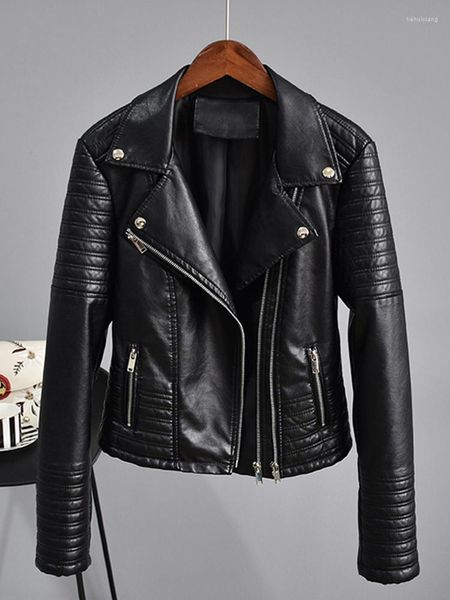 Femmes en cuir moto Faux vestes automne femmes à manches longues noir Punk Bomber veste courte femme Rivet fermeture éclair vêtements d'extérieur