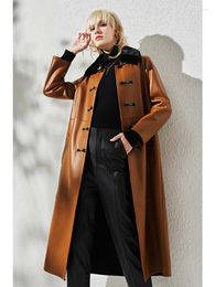 Vestes en cuir naturel pour femmes manteaux en peau de mouton femme vêtements en peau d'agneau mode 2023 luxe dans les vêtements extérieurs Qipao Style café